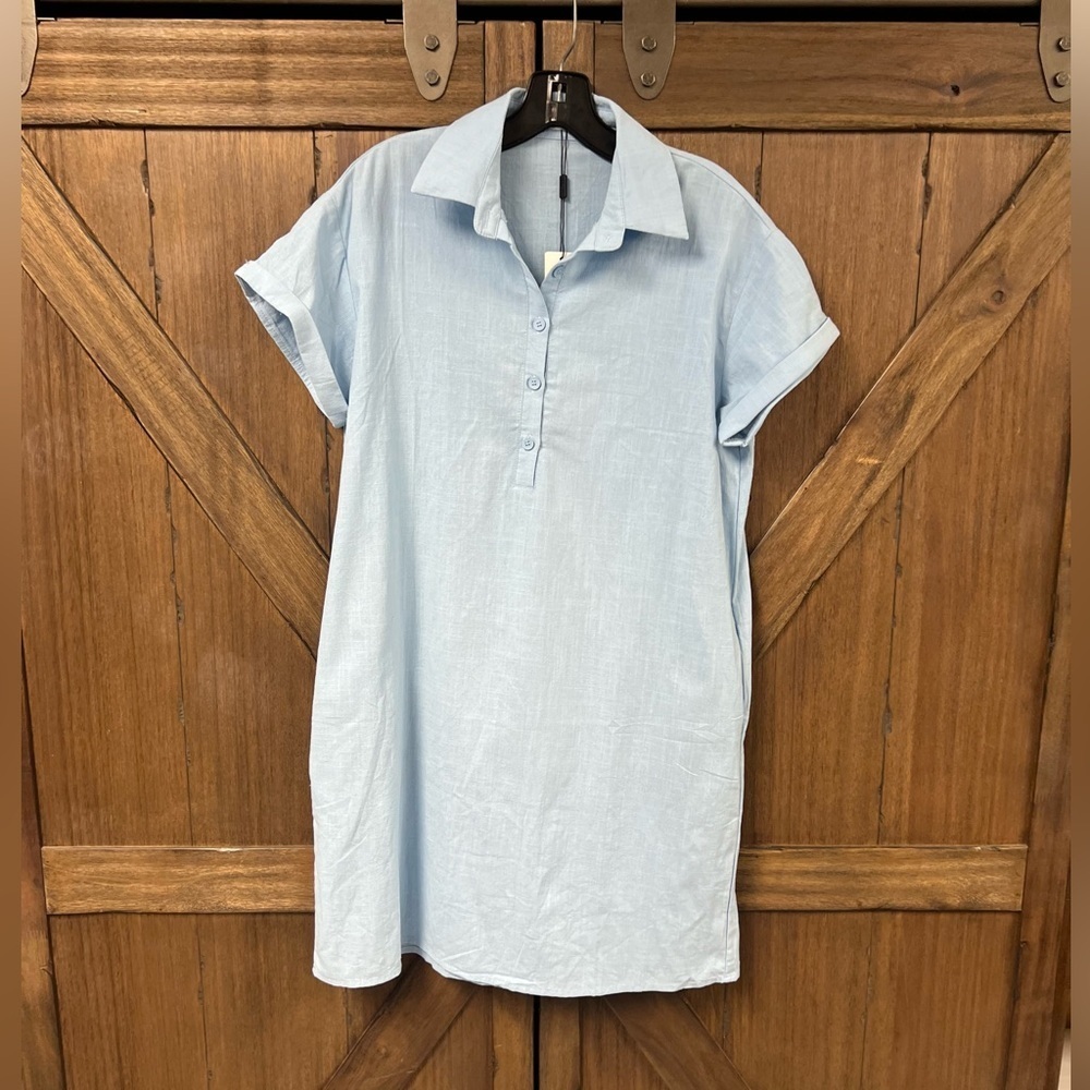 Zeagoo Womens Cotton Shirt Dress Summer Casual Short Sleeve Blue Size Small NWT - Picture 4 of 9